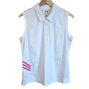 Adidas Golf Women's ClimaCool White Sleeveless Polo Shirt Pink Stripes Large